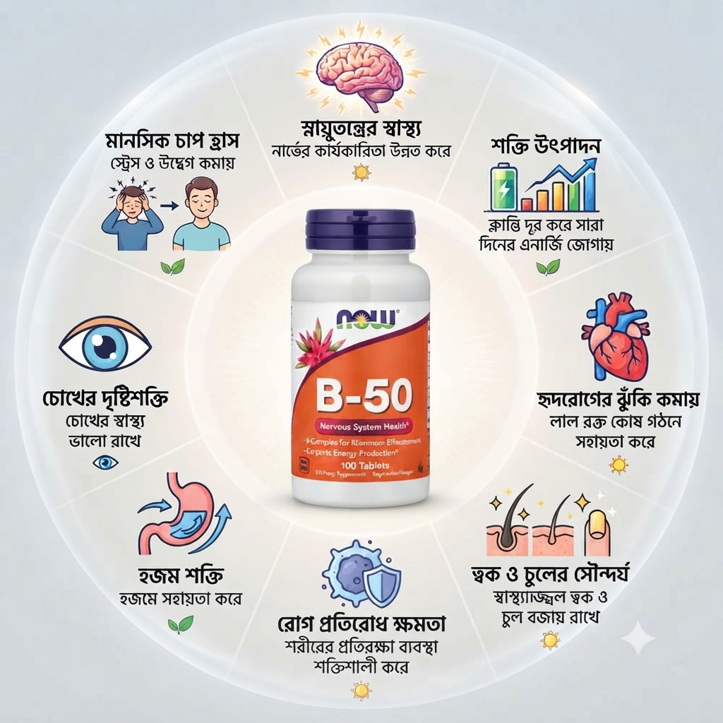 Now Foods B-50 B-Complex Capsules Nervous System Health Supplement 100 capsules