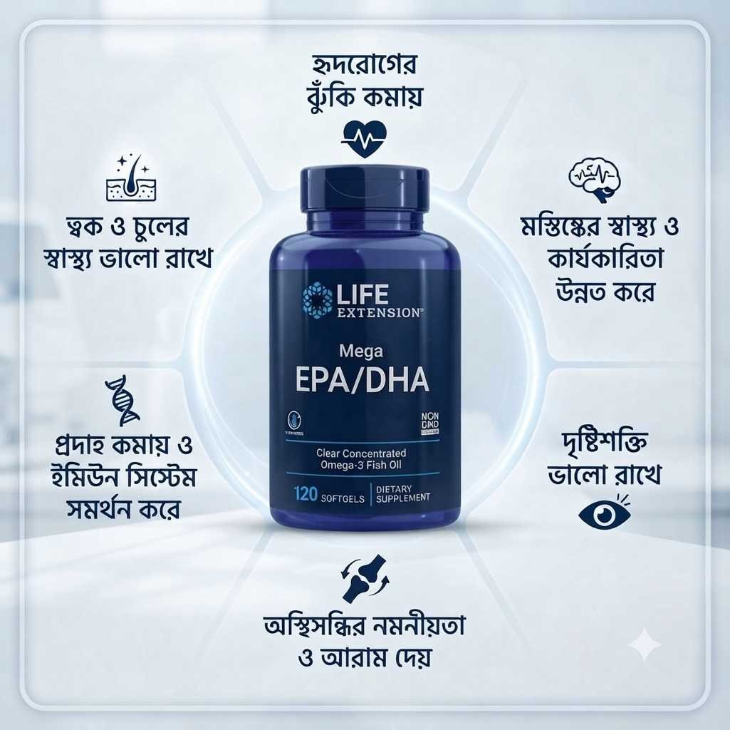 Life Extension Mega EPA/DHA Concentrated Omega-3 Fish Oil 120 Softgels