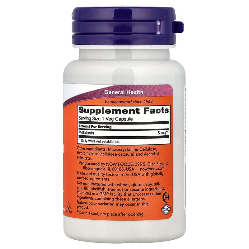 Now Foods Melatonin 5 mg 60 veg capsules - Image 3