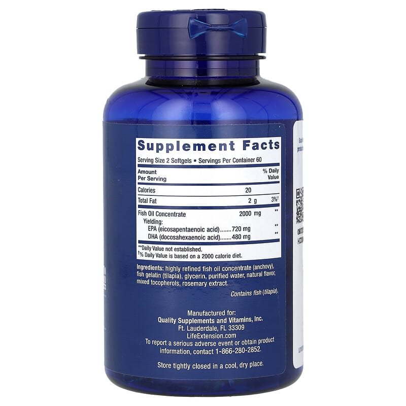 Life Extension Mega EPA/DHA Concentrated Omega-3 Fish Oil 120 Softgels - Image 3