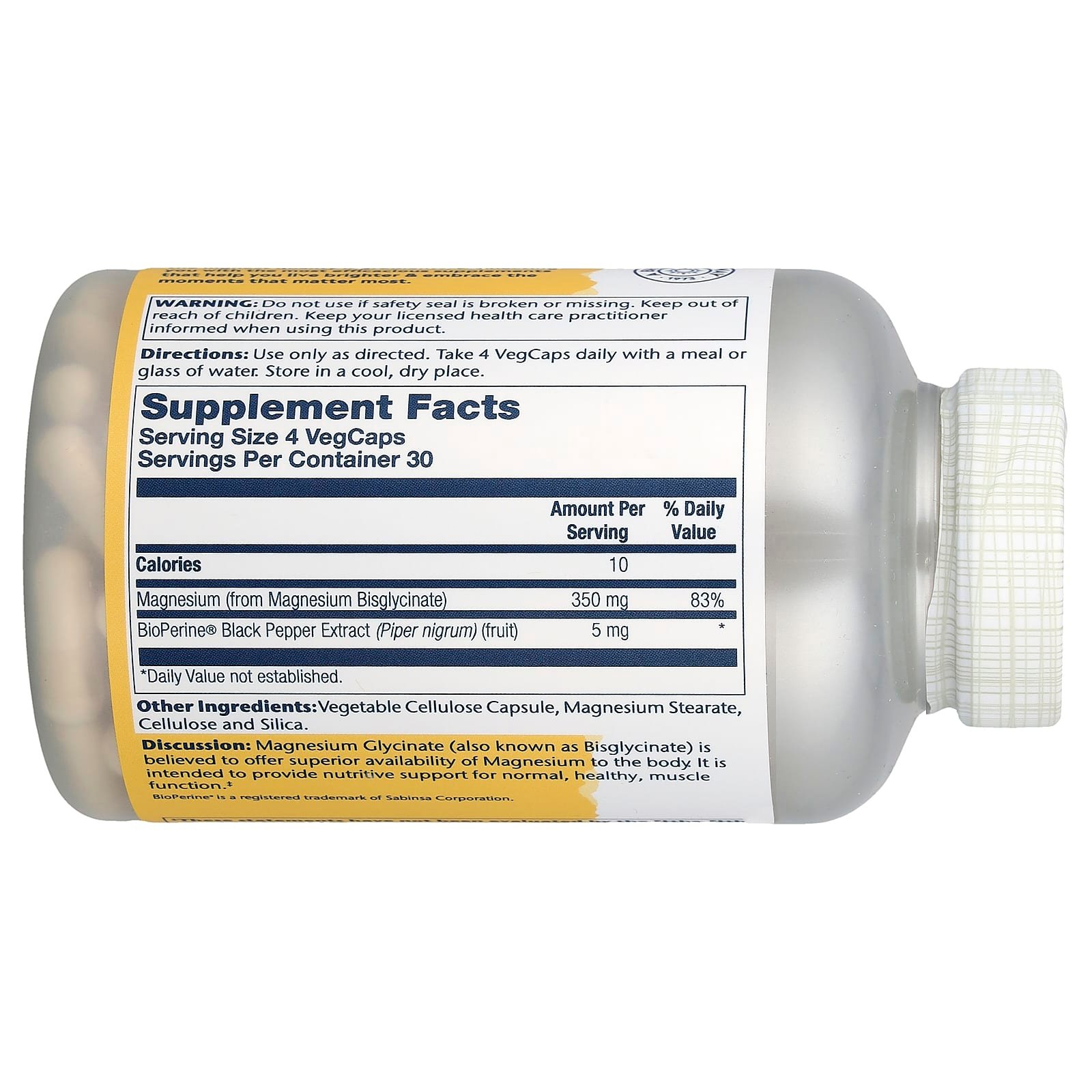 Solaray Magnesium Glycinate 350 mg 120 Veg Caps - Image 2